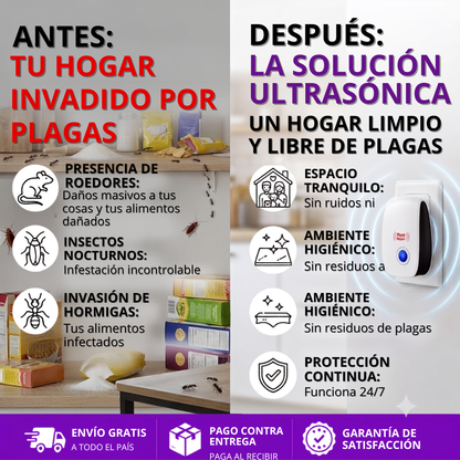 Dí adiós a las plagas con el repelente ultrasónico.